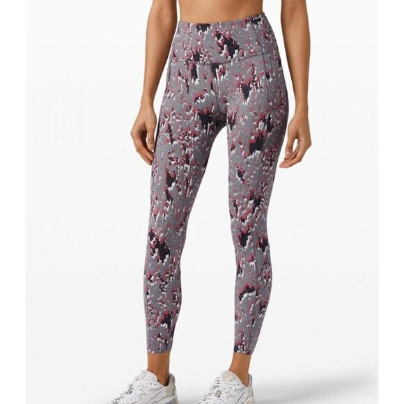 Lululemon Wunder Train Leggings Gray Abstract Print High Rise 25” Size 4 - Picture 1 of 9